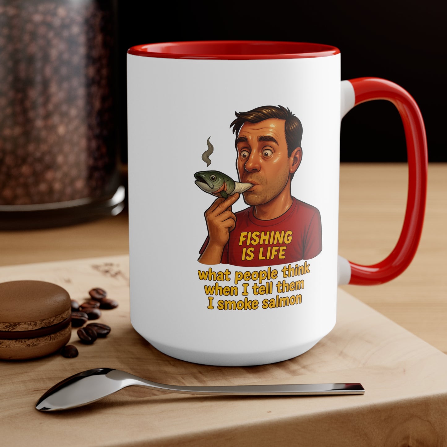 Dual Image Smoky Vice Accent Mugs, Fun Coffee Cup, Gift for Smokers, Kitchen Decor, Fishing Enthusiasts Mug, Quirky Drinkware, Meme Series