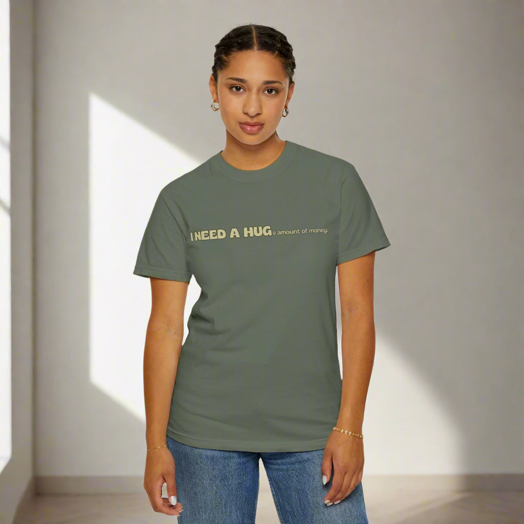 Hugs & Money, Funny T-shirt for adults, Sarcastic Graphic Tee, Perfect Gift for Hustlers & Introverts, Feel Good Tee