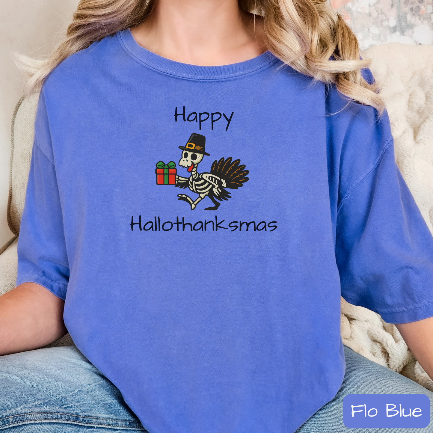 Happy Hallothanksmas Shirt: Funny Holiday Mashup Tee, Halloween, Thanksgiving, Christmas, Trending Tee