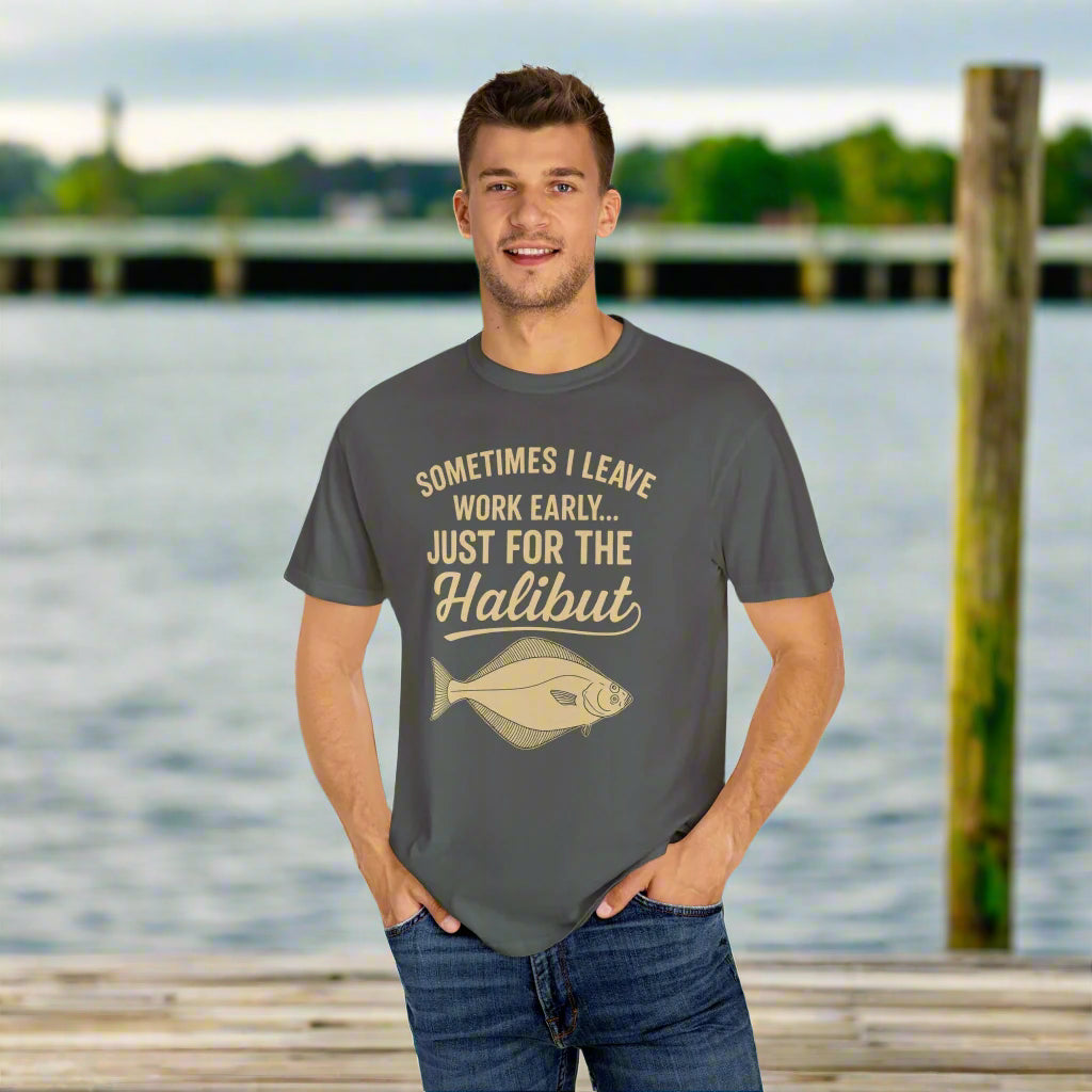 Funny Halibut Fishing Shirt | Sometimes I Leave Work Early Just for the Halibut | Fisherman Tee, Boating and Fishing Gift