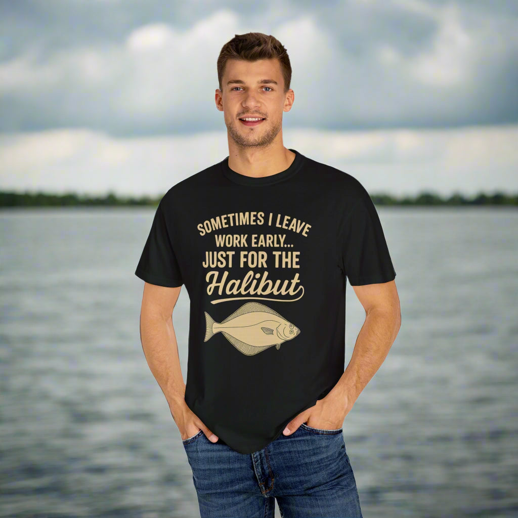 Funny Halibut Fishing Shirt | Sometimes I Leave Work Early Just for the Halibut | Fisherman Tee, Boating and Fishing Gift