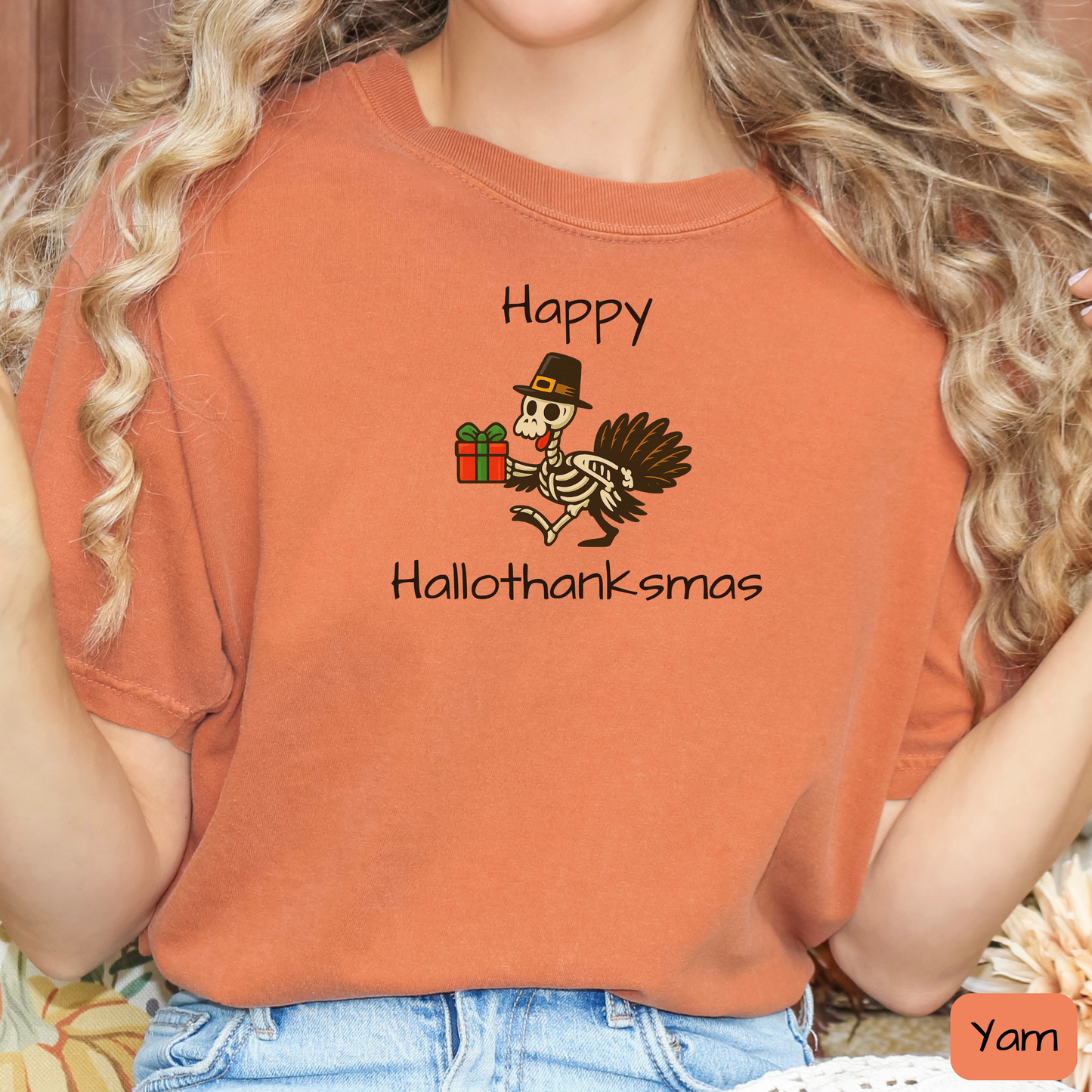 Happy Hallothanksmas Shirt: Funny Holiday Mashup Tee, Halloween, Thanksgiving, Christmas, Trending Tee