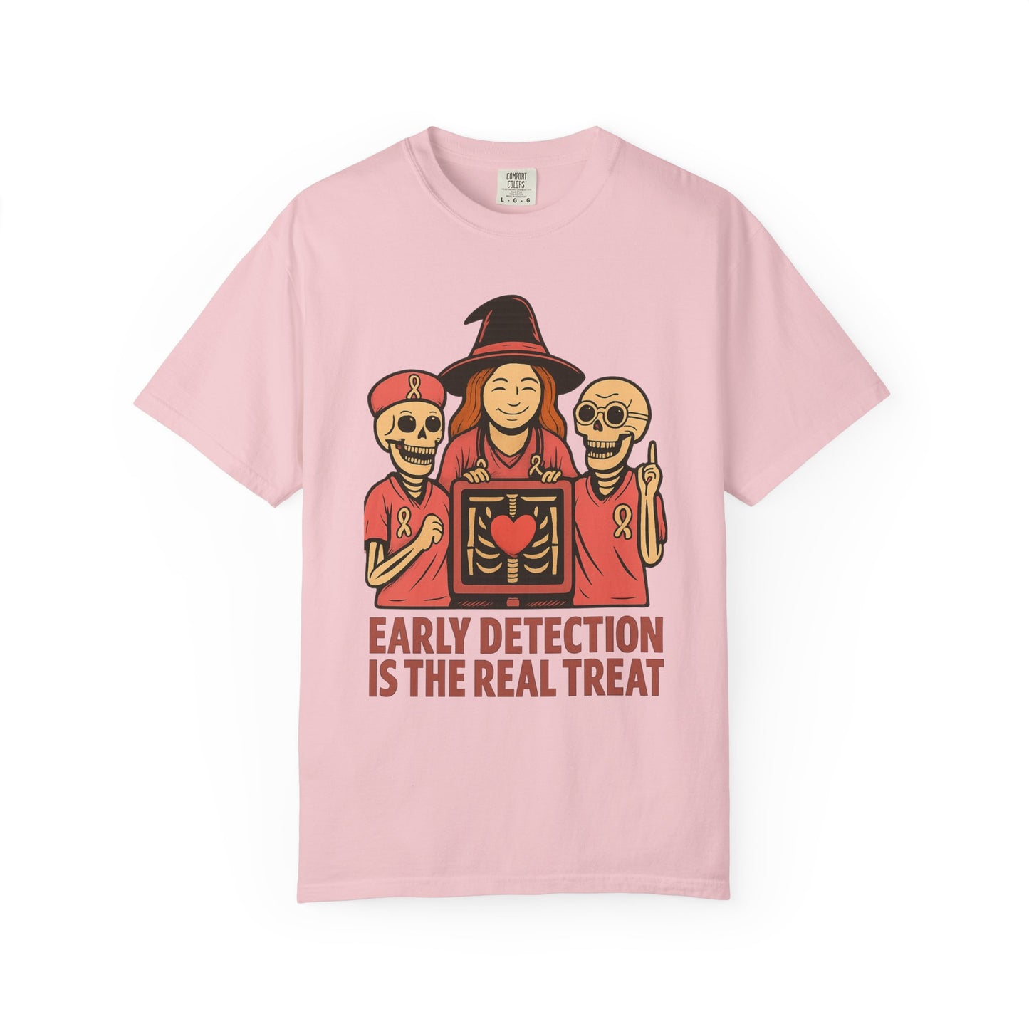 October Breast Cancer Awareness Shirt, Halloween T-Shirt, Skeletons, Witch, Pink Ribbon w/ Early Detection Message