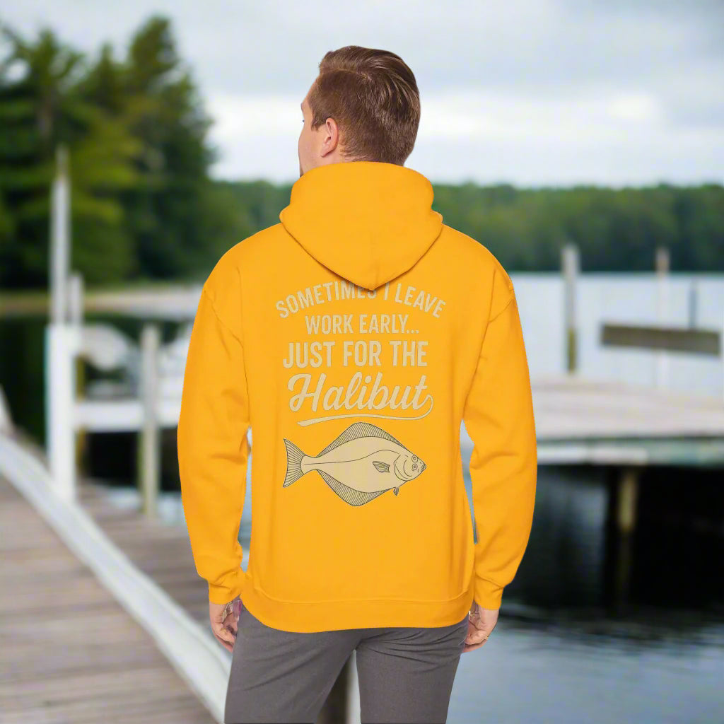 Funny Halibut Fishing Hoodie | Sometimes I Leave Work Early Just for the Halibut | Fisherman Gift, Outdoor Sweatshirt