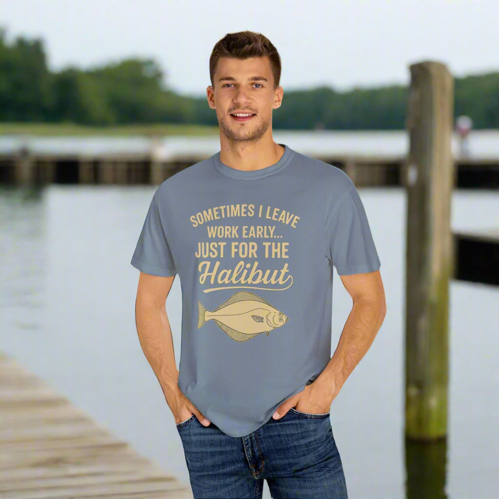 Funny Halibut Fishing Shirt | Sometimes I Leave Work Early Just for the Halibut | Fisherman Tee, Boating and Fishing Gift