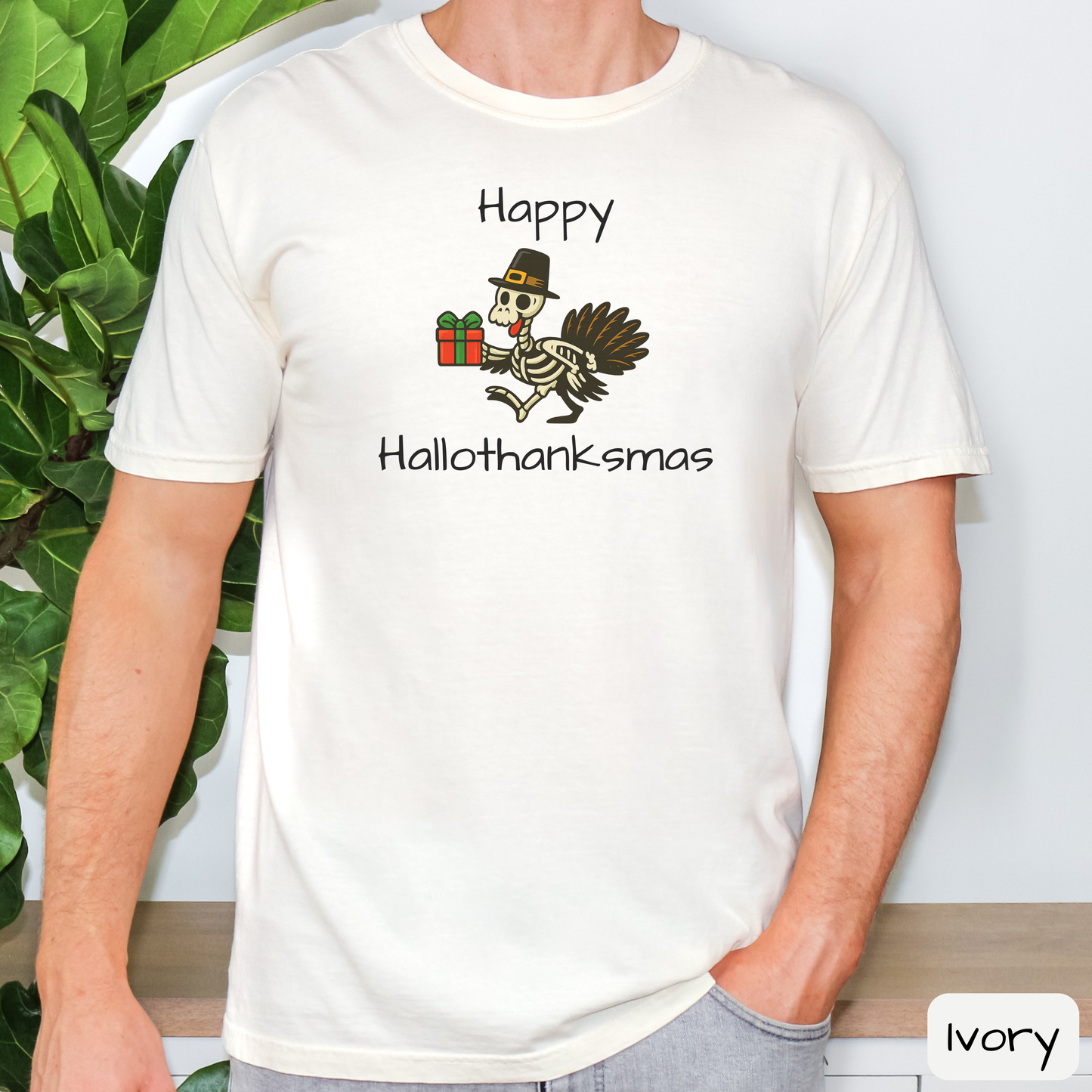 Happy Hallothanksmas Shirt: Funny Holiday Mashup Tee, Halloween, Thanksgiving, Christmas, Trending Tee