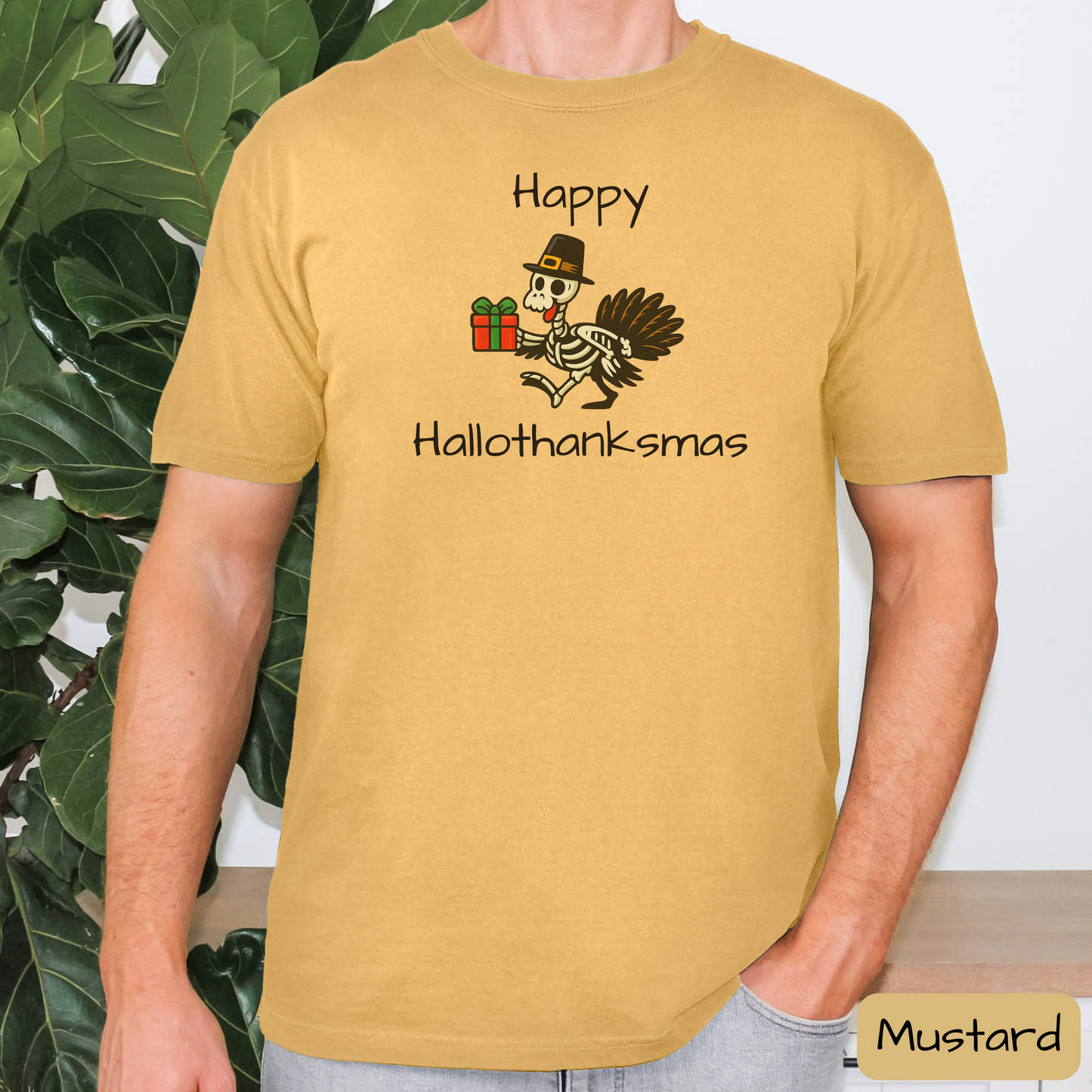 Happy Hallothanksmas Shirt: Funny Holiday Mashup Tee, Halloween, Thanksgiving, Christmas, Trending Tee