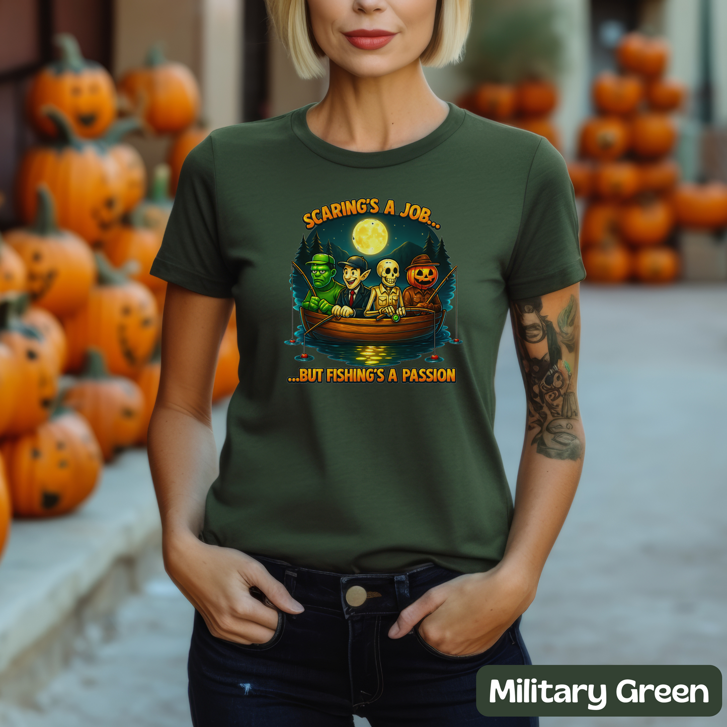 Halloween Scaring Is a Job but Fishing Is a Passion T-Shirt, Funny Halloween Fishing Shirt, Spooky Lake Monster