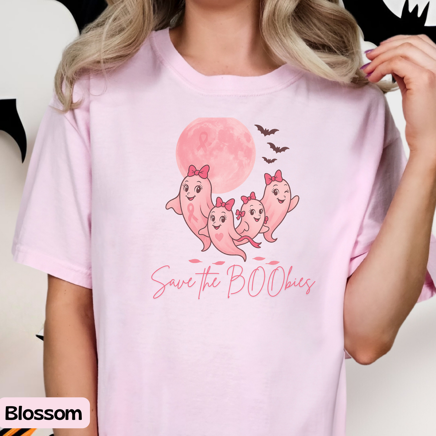 Save the BOObies Ghost Tee for Halloween, Funny Breast Cancer Awareness Shirt, Pink Ribbon, Halloween Vibes, Cancer Support Shirt