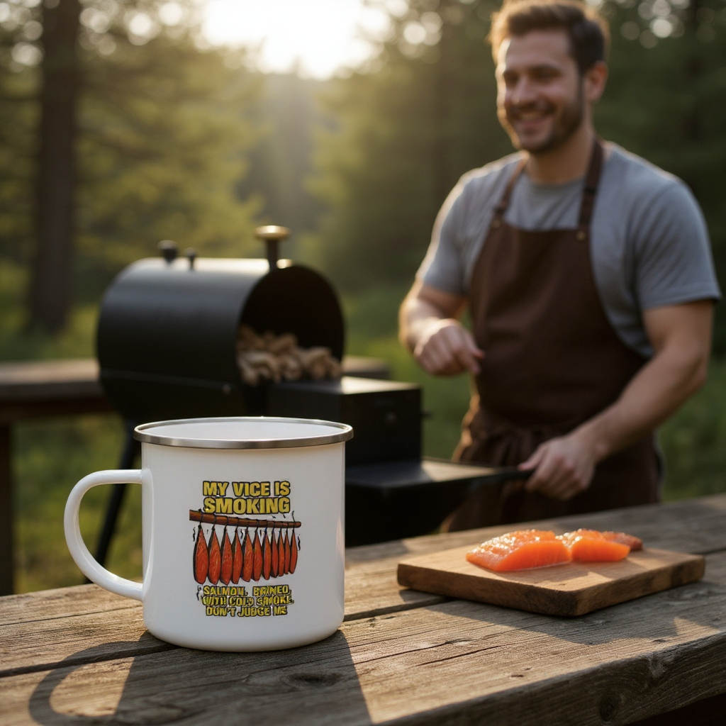 My Vice is Smoking Enamel Camping Mug - Perfect for Outdoor Adventures, BBQ Lovers, Gifts for Campers, Fishing, Personalized Travel Mug Alaska Meme Series