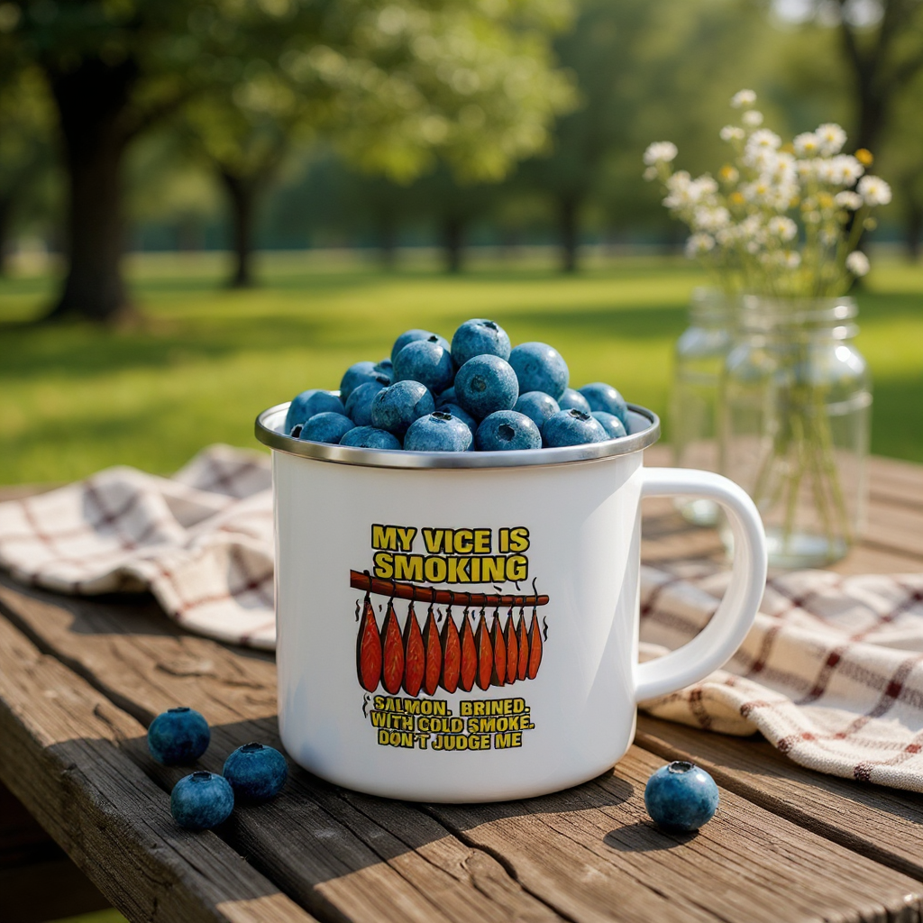 My Vice is Smoking Enamel Camping Mug - Perfect for Outdoor Adventures, BBQ Lovers, Gifts for Campers, Fishing, Personalized Travel Mug Alaska Meme Series