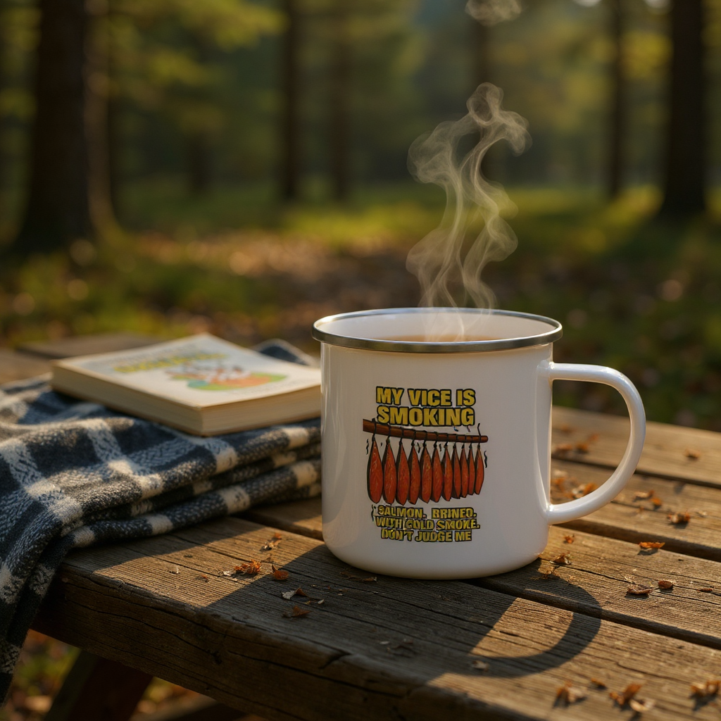 My Vice is Smoking Enamel Camping Mug - Perfect for Outdoor Adventures, BBQ Lovers, Gifts for Campers, Fishing, Personalized Travel Mug Alaska Meme Series
