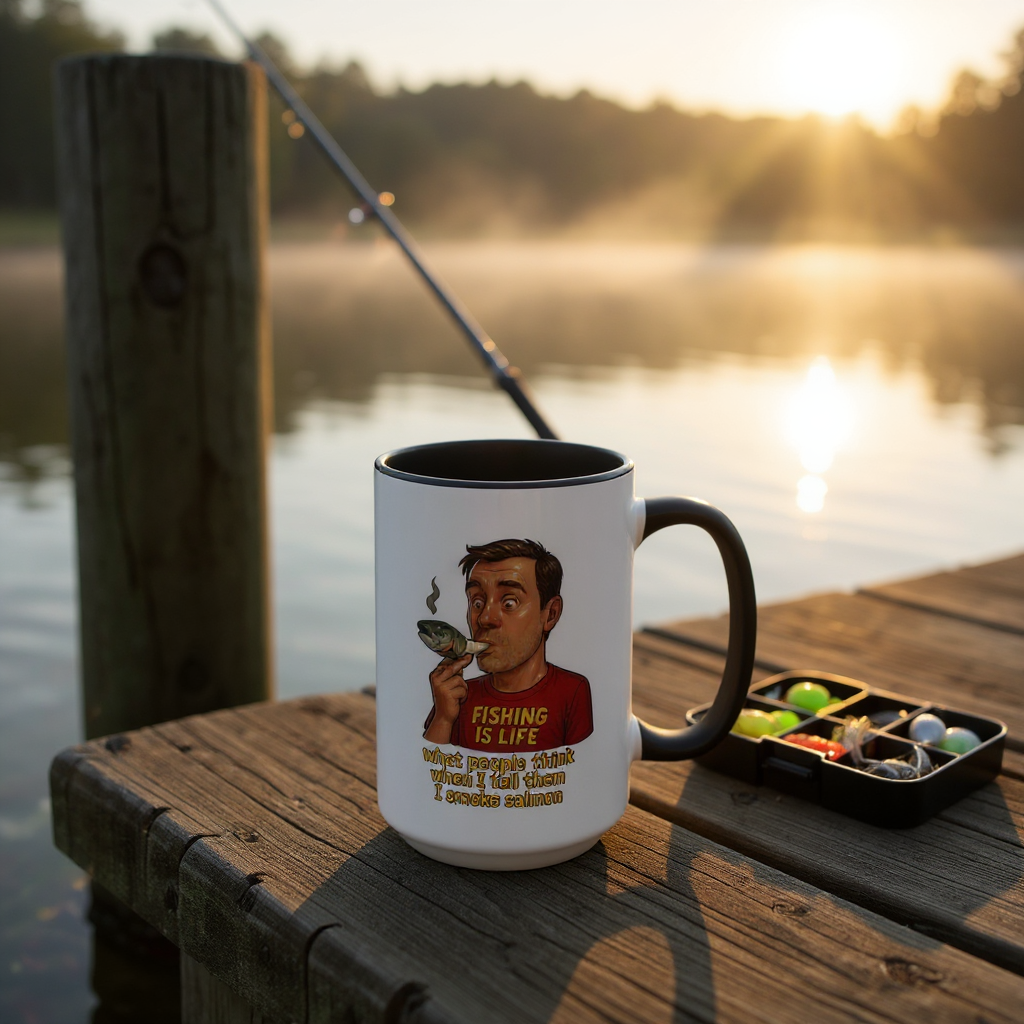 Dual Image Smoky Vice Accent Mugs, Fun Coffee Cup, Gift for Smokers, Kitchen Decor, Fishing Enthusiasts Mug, Quirky Drinkware, Meme Series