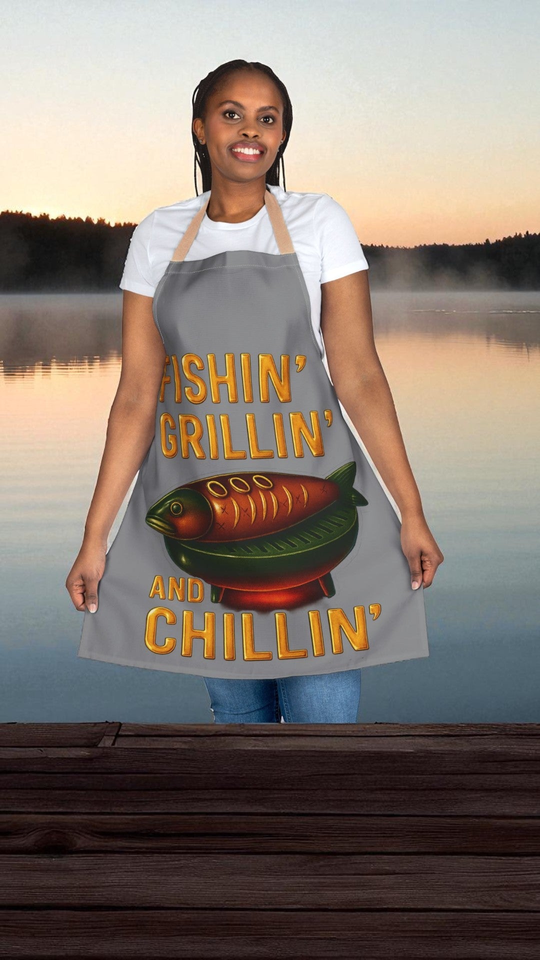 Fishing Apron, BBQ Chef Gift, Grilling Accessory, Fisherman Kitchenware, Outdoor Cooking Gear, Funny Gifts for Him Fishing is Life