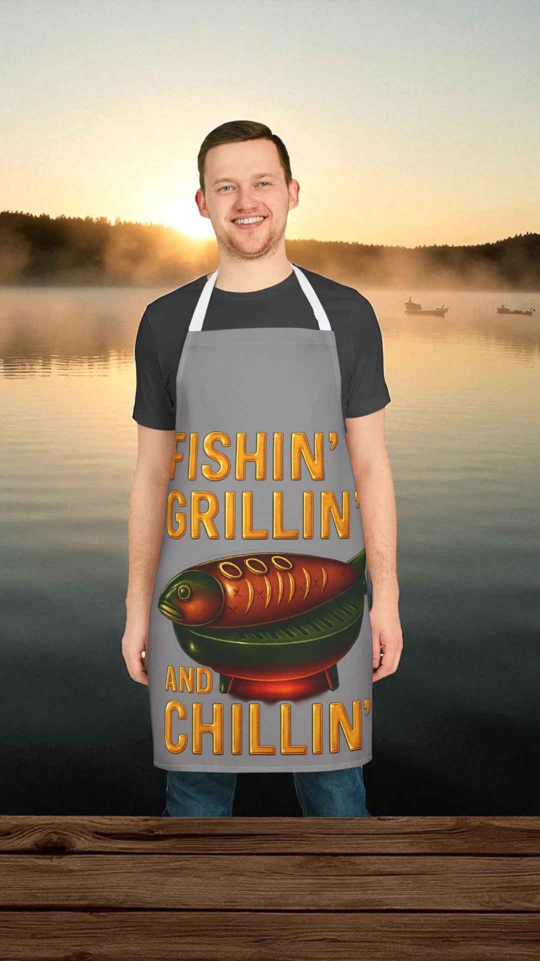 Fishing Apron, BBQ Chef Gift, Grilling Accessory, Fisherman Kitchenware, Outdoor Cooking Gear, Funny Gifts for Him Fishing is Life