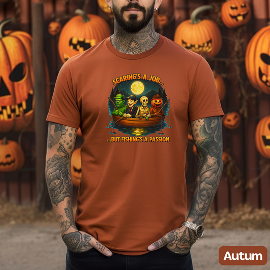 Halloween Scaring Is a Job but Fishing Is a Passion T-Shirt, Funny Halloween Fishing Shirt, Spooky Lake Monster