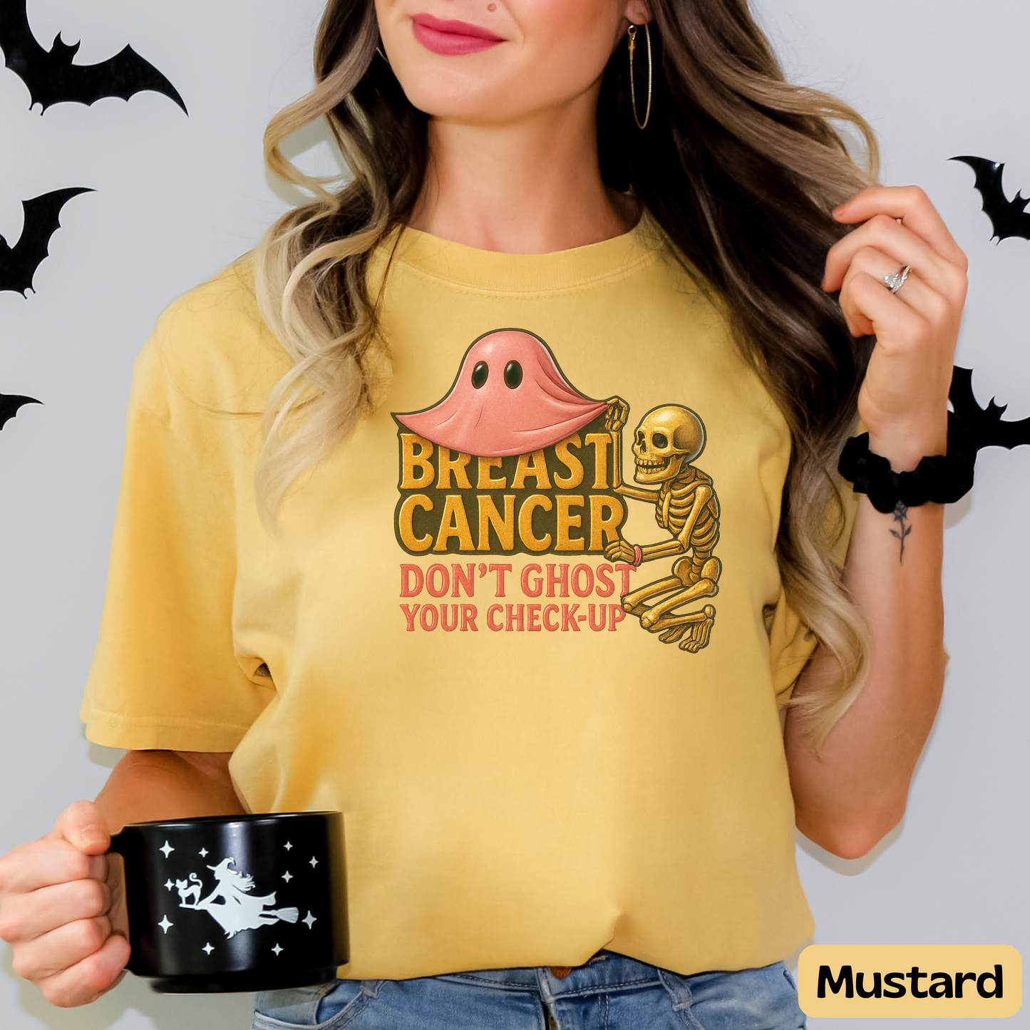 Breast Cancer Awareness Shirt, Spooky Ghost Check-Up Tee, Pink October Skeleton Design, Halloween Vibes, Cancer Support Shirt