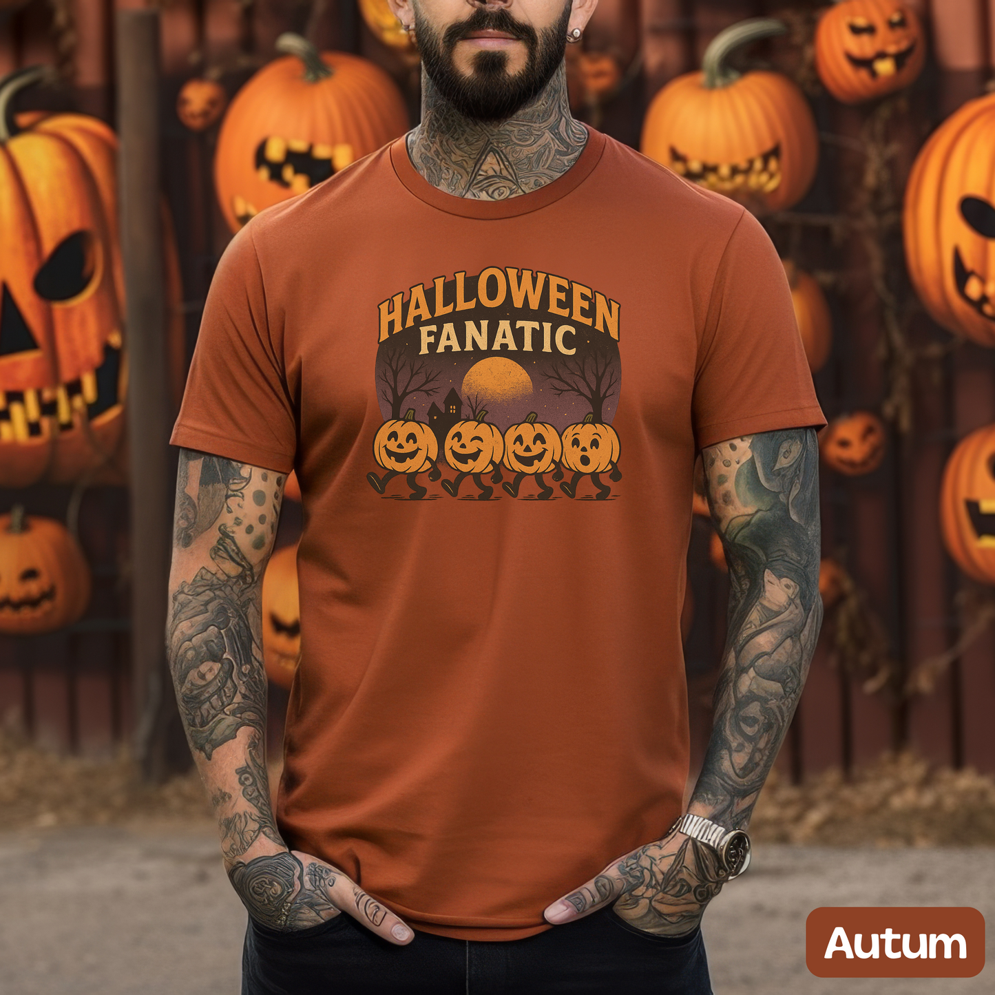 Halloween Fanatic Pumpkins T-Shirt, Spooky Cute Jack-O-Lantern Tee, Haunted House Graphic, Gift for Halloween Lovers