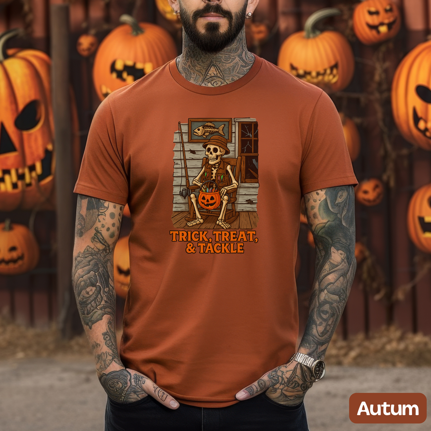 Funny Halloween Fishing T-Shirt - Trick, Treat & Tackle Tee for Anglers, Captains & Spooky Season Lovers, Halloween Gift