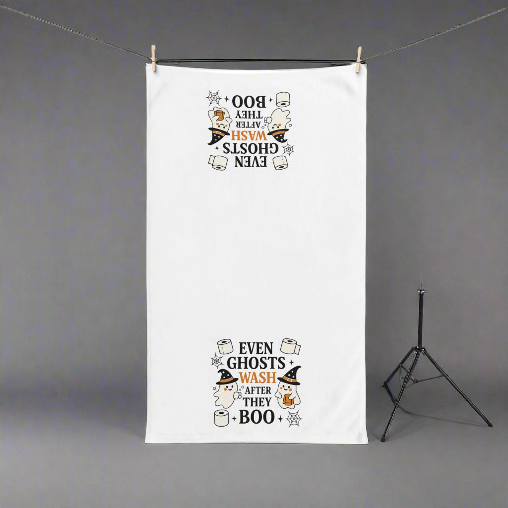 Even Ghosts Wash After They Boo Halloween Hand Towel, Funny Bathroom Ghost Decor, Spooky Cute Fall Towel, KO Home Collection, Potty Humor