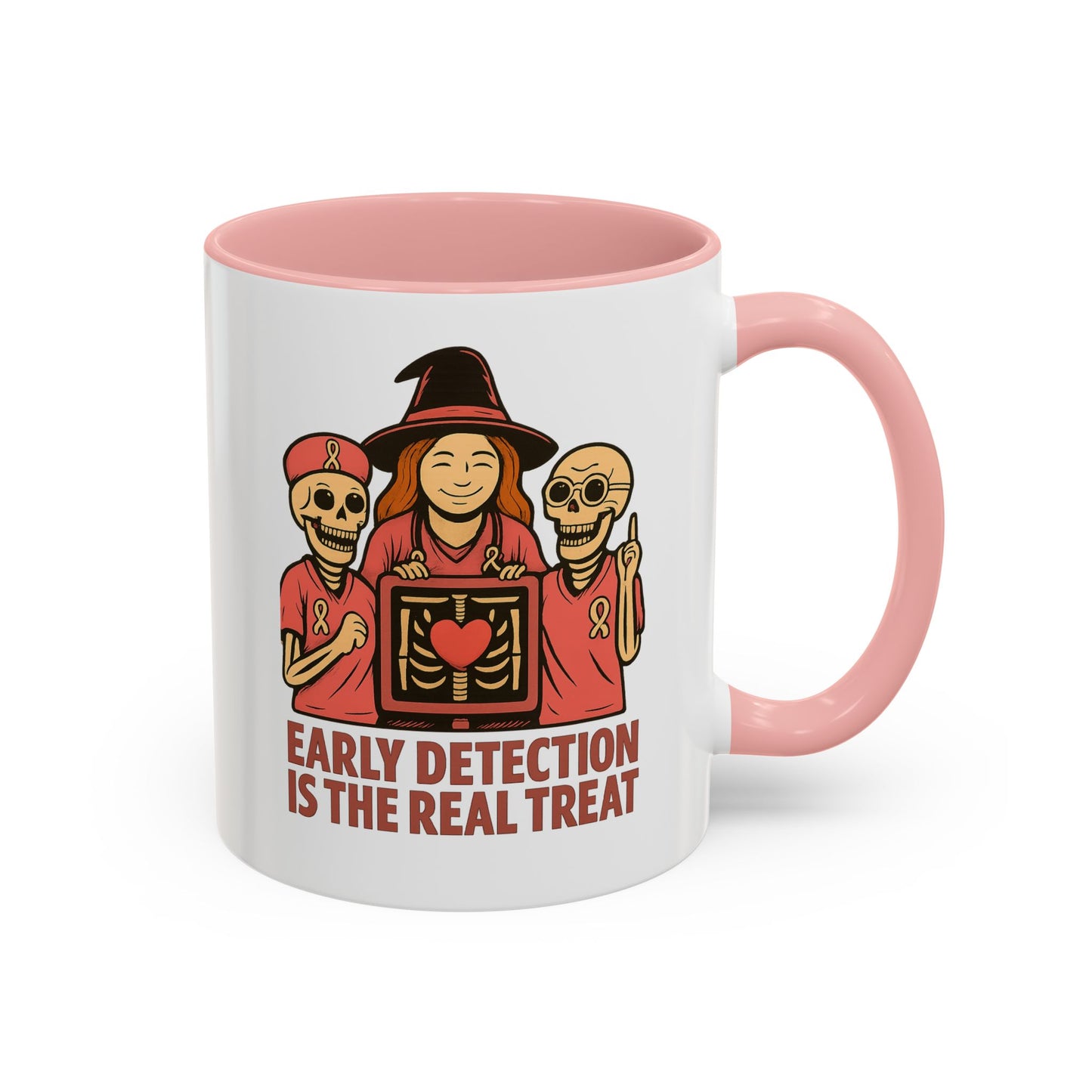 Breast Cancer Awareness Mug –Two Images One Mug-  Halloween Accent Coffee Cup – Early Detection & Don’t Ghost Your Check-Up Pink Ribbon Gift