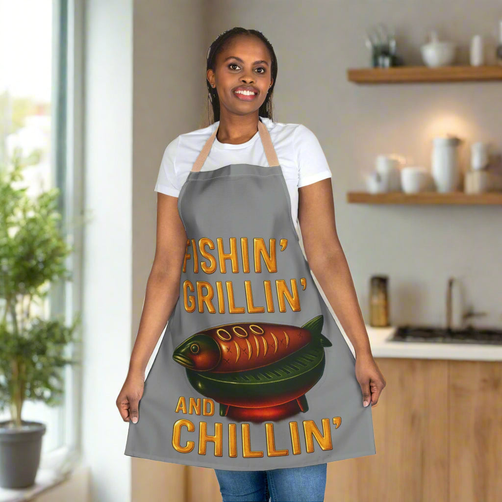 Fishing Apron, BBQ Chef Gift, Grilling Accessory, Fisherman Kitchenware, Outdoor Cooking Gear, Funny Gifts for Him Fishing is Life