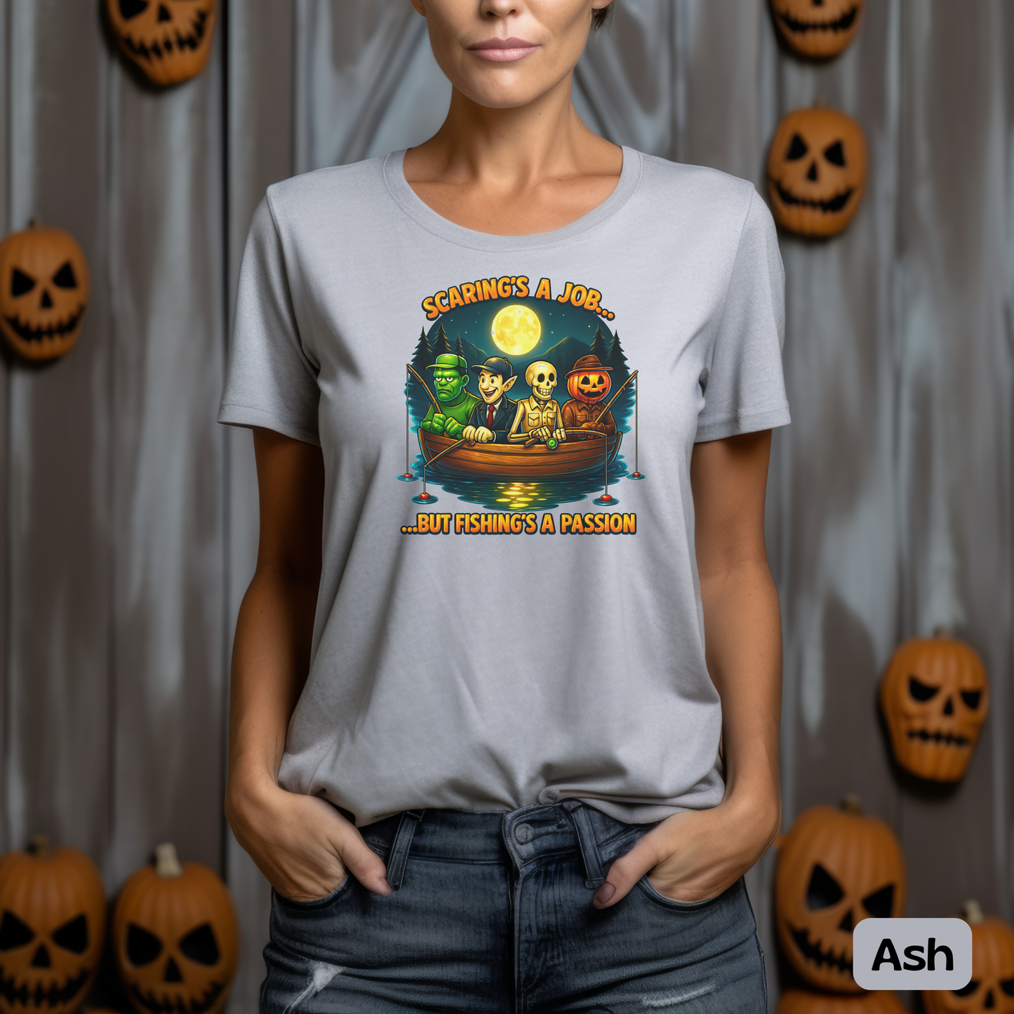 Halloween Scaring Is a Job but Fishing Is a Passion T-Shirt, Funny Halloween Fishing Shirt, Spooky Lake Monster