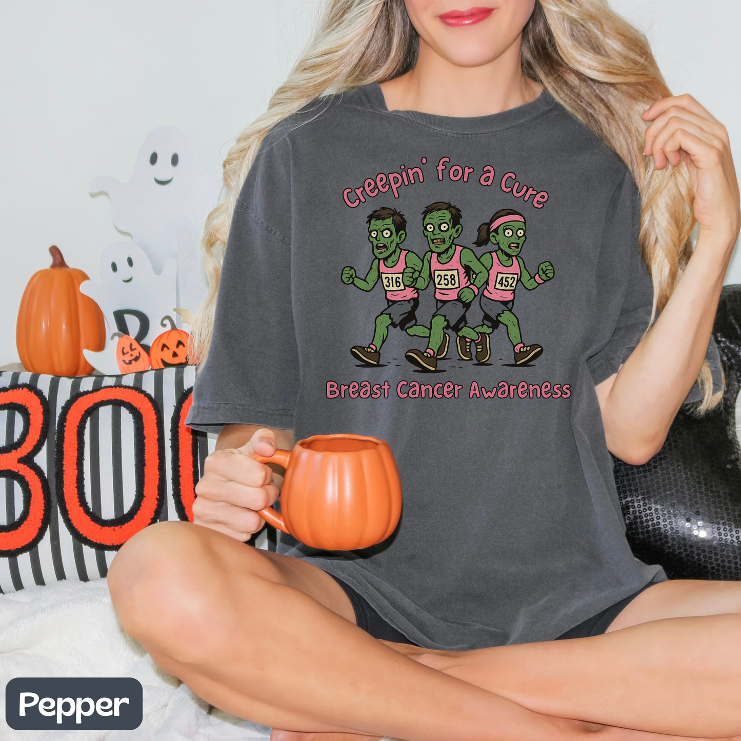 Breast Cancer Awareness Shirt for Runners, Creepin' for a Cure Race T-Shirt, Spooky October Run Shirt, Halloween Gift