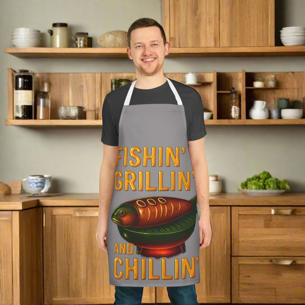 Fishing Apron, BBQ Chef Gift, Grilling Accessory, Fisherman Kitchenware, Outdoor Cooking Gear, Funny Gifts for Him Fishing is Life