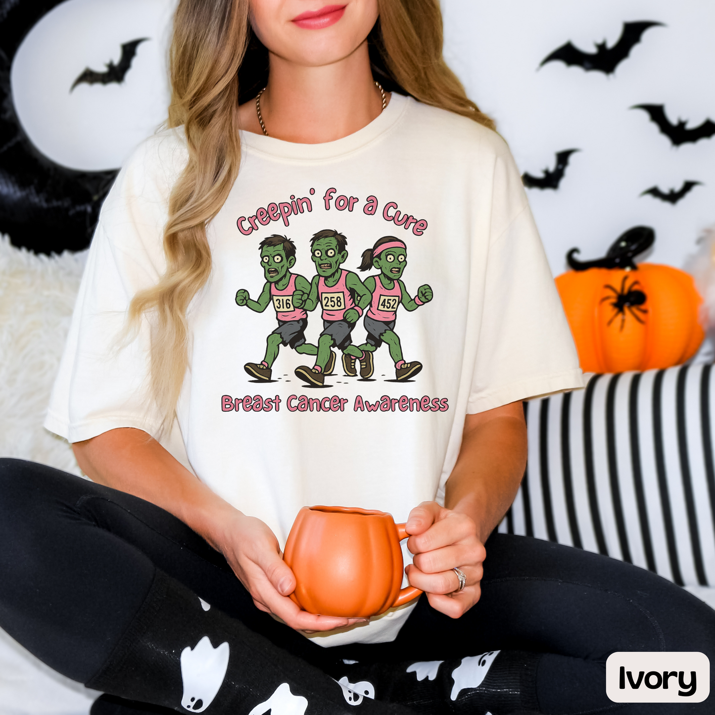 Breast Cancer Awareness Shirt for Runners, Creepin' for a Cure Race T-Shirt, Spooky October Run Shirt, Halloween Gift