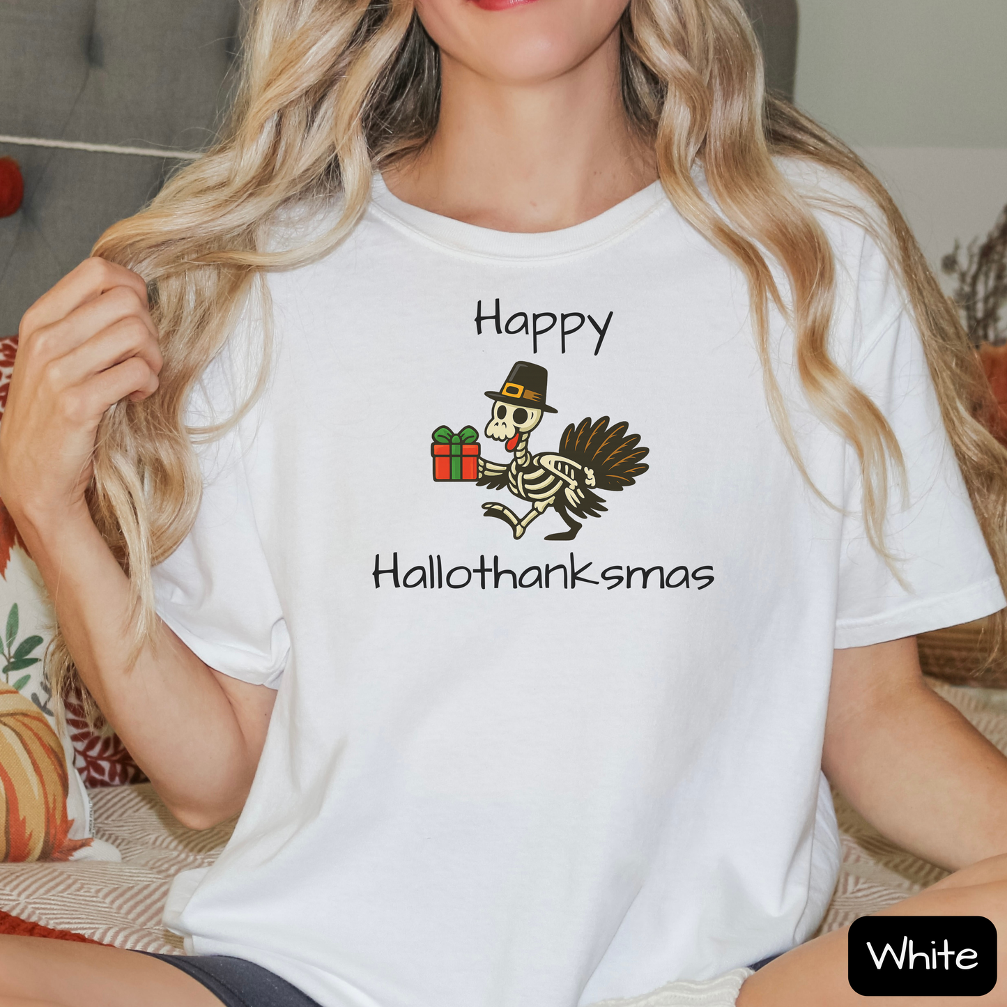 Happy Hallothanksmas Shirt: Funny Holiday Mashup Tee, Halloween, Thanksgiving, Christmas, Trending Tee
