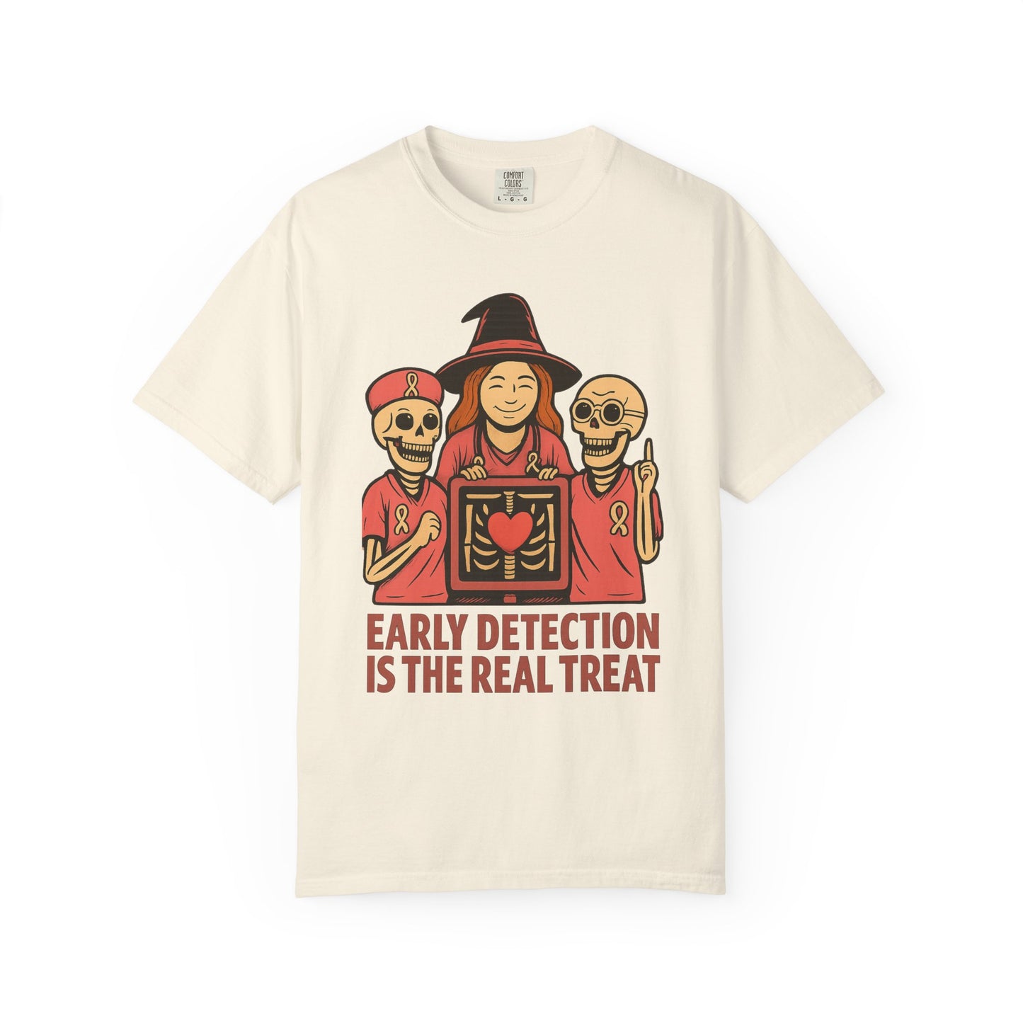 October Breast Cancer Awareness Shirt, Halloween T-Shirt, Skeletons, Witch, Pink Ribbon w/ Early Detection Message