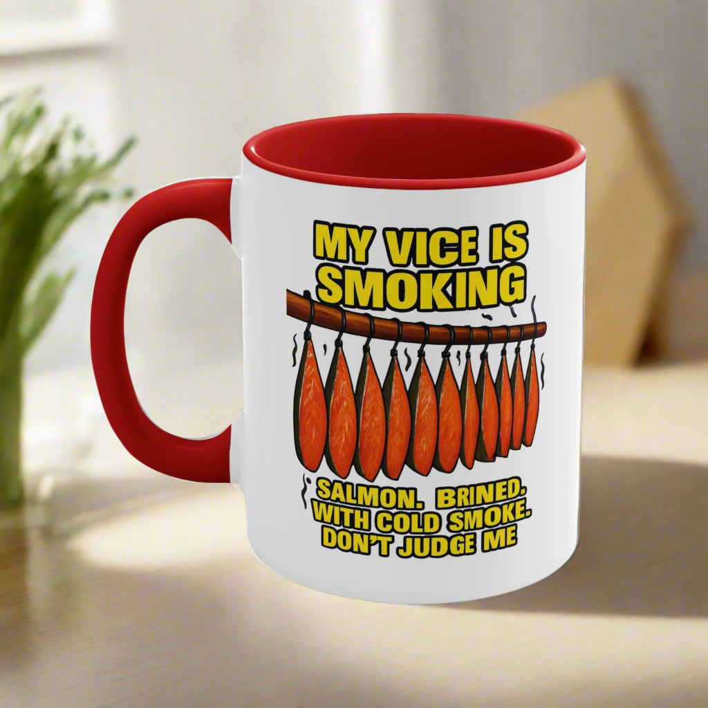Dual Image Smoky Vice Accent Mugs, Fun Coffee Cup, Gift for Smokers, Kitchen Decor, Fishing Enthusiasts Mug, Quirky Drinkware Alaska Meme Series