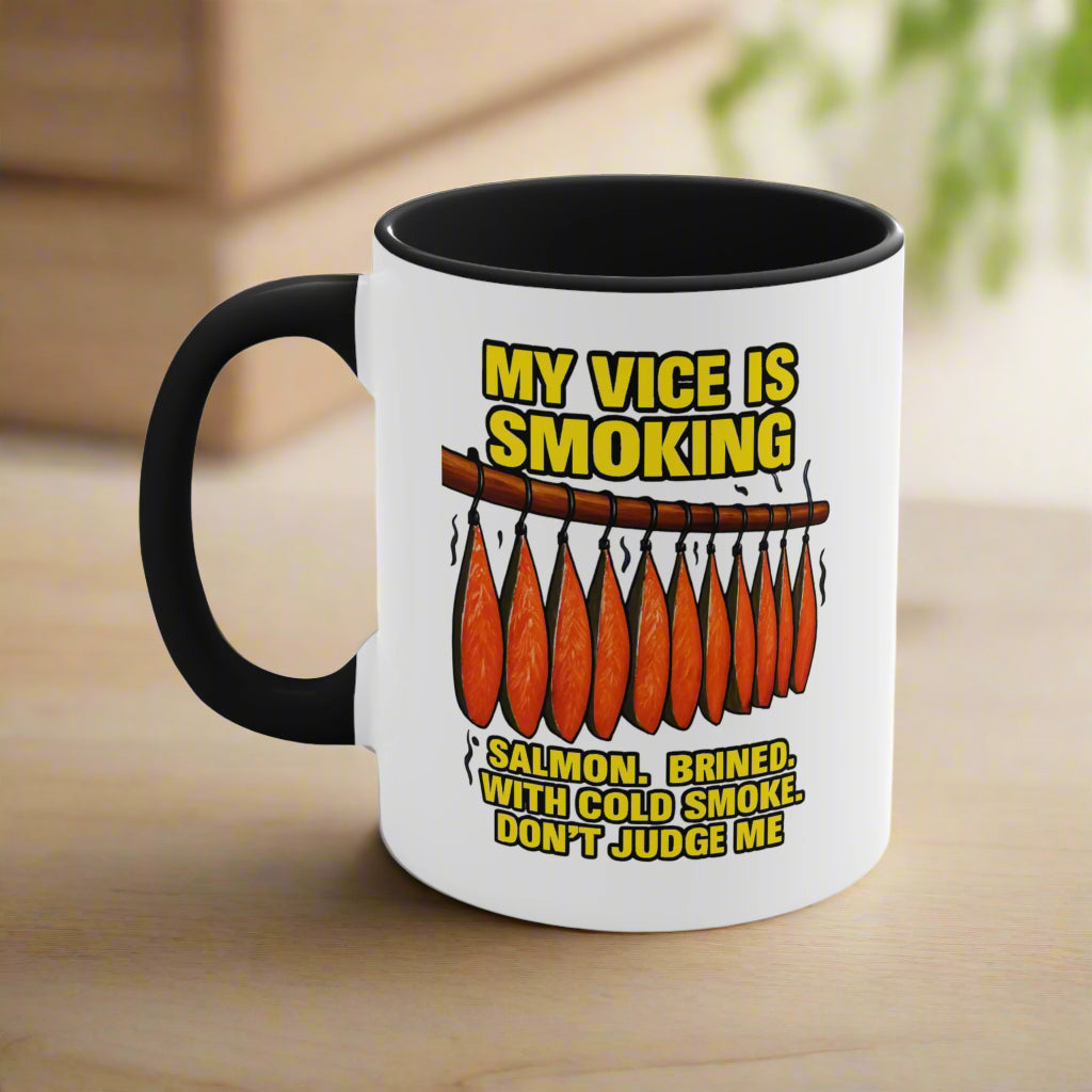 Dual Image Smoky Vice Accent Mugs, Fun Coffee Cup, Gift for Smokers, Kitchen Decor, Fishing Enthusiasts Mug, Quirky Drinkware Alaska Meme Series