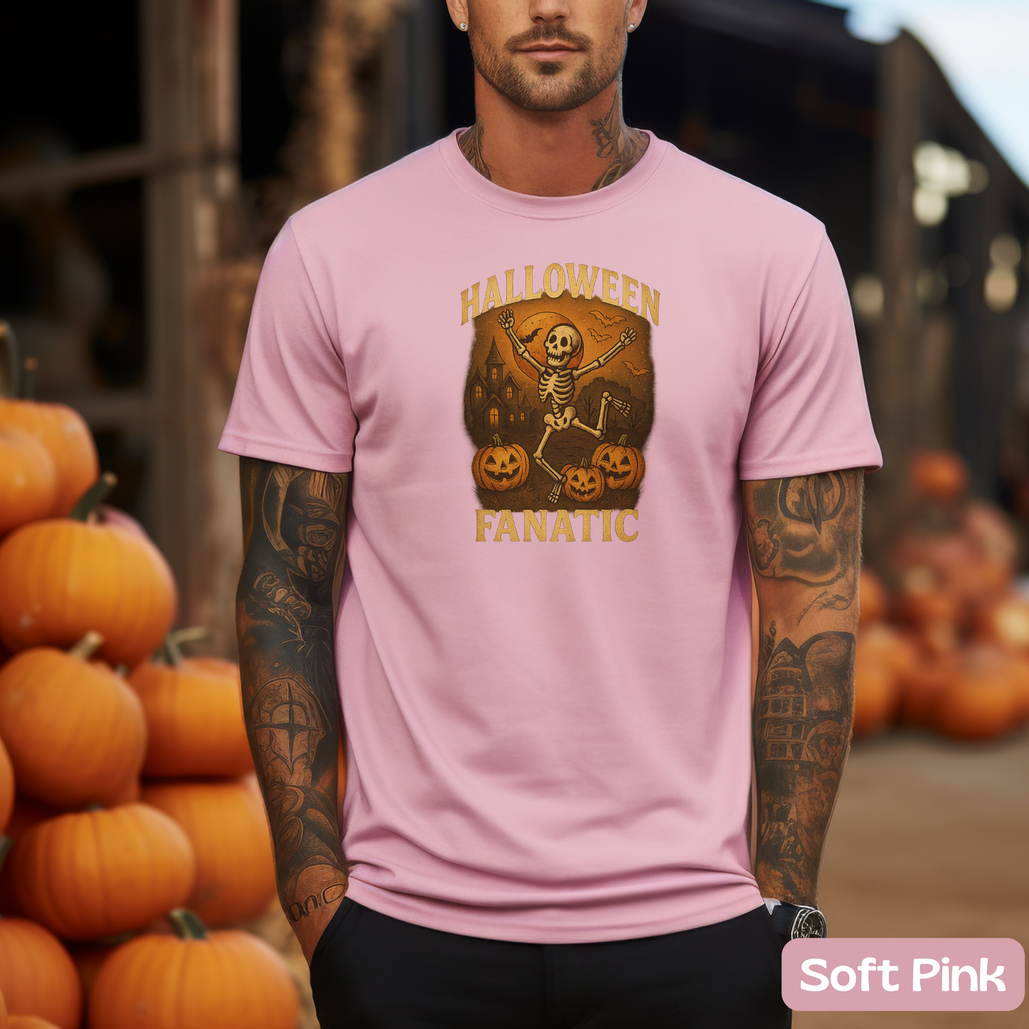 Halloween Fanatic T-Shirt, Skeleton Shirt, Spooky Dancing Tee w/ Pumpkins, Halloween Gift, Haunted House