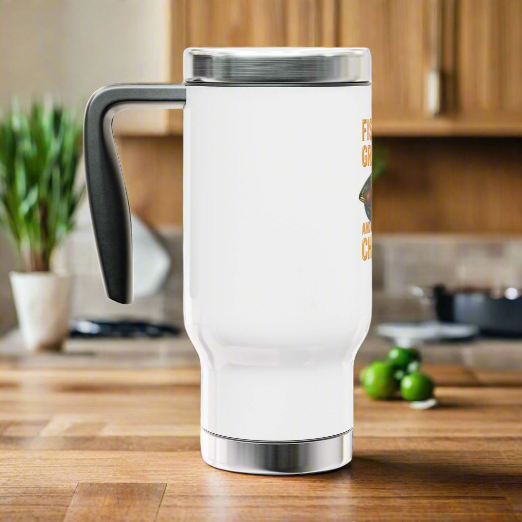 Fishing-Themed Travel Mug – Fishin' Grillin' and Chillin', Insulated Coffee Cup, Outdoor Adventure Gift, Camping Mug, Fisherman Travel Fishing is Life