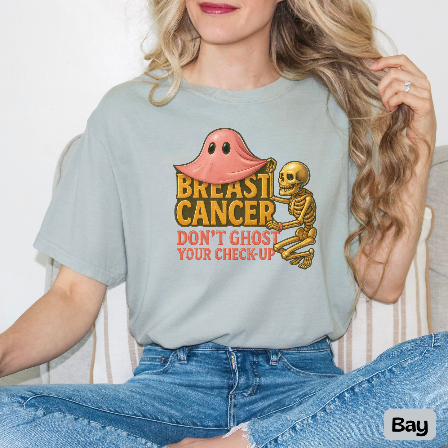 Breast Cancer Awareness Shirt, Spooky Ghost Check-Up Tee, Pink October Skeleton Design, Halloween Vibes, Cancer Support Shirt