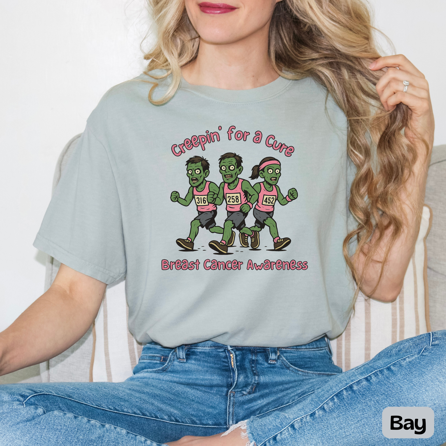 Breast Cancer Awareness Shirt for Runners, Creepin' for a Cure Race T-Shirt, Spooky October Run Shirt, Halloween Gift