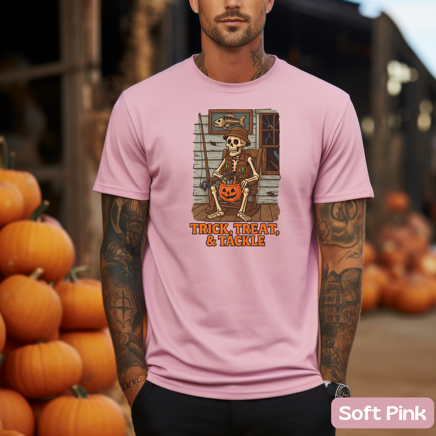 Funny Halloween Fishing T-Shirt - Trick, Treat & Tackle Tee for Anglers, Captains & Spooky Season Lovers, Halloween Gift
