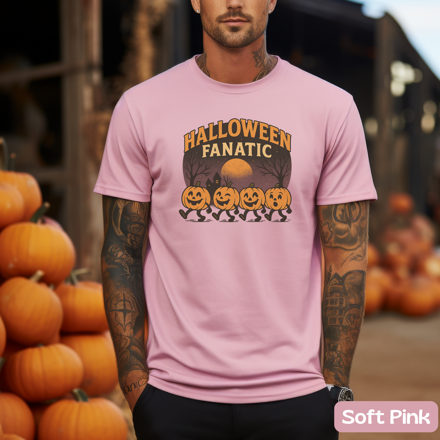 Halloween Fanatic Pumpkins T-Shirt, Spooky Cute Jack-O-Lantern Tee, Haunted House Graphic, Gift for Halloween Lovers