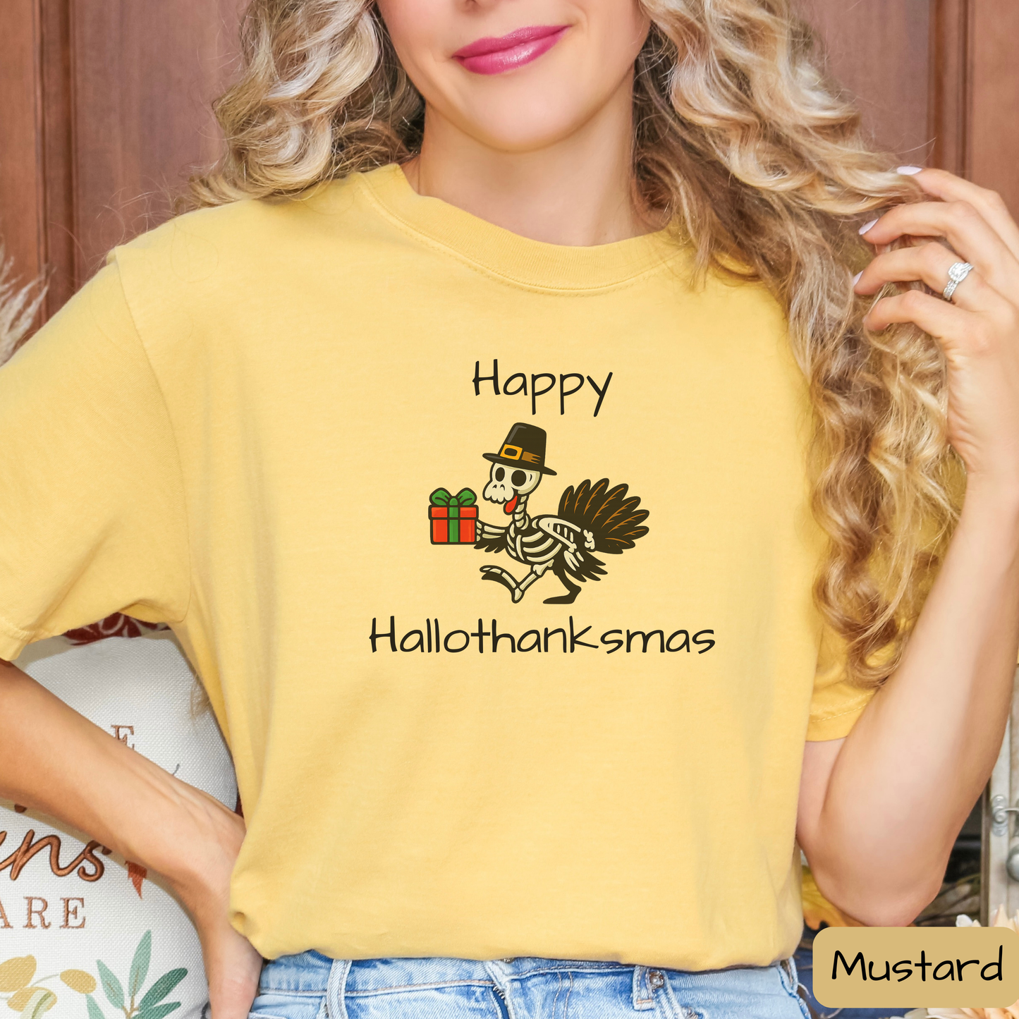 Happy Hallothanksmas Shirt: Funny Holiday Mashup Tee, Halloween, Thanksgiving, Christmas, Trending Tee