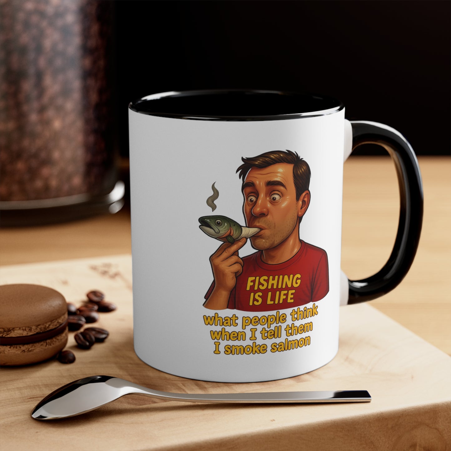 Dual Image Smoky Vice Accent Mugs, Fun Coffee Cup, Gift for Smokers, Kitchen Decor, Fishing Enthusiasts Mug, Quirky Drinkware, Meme Series