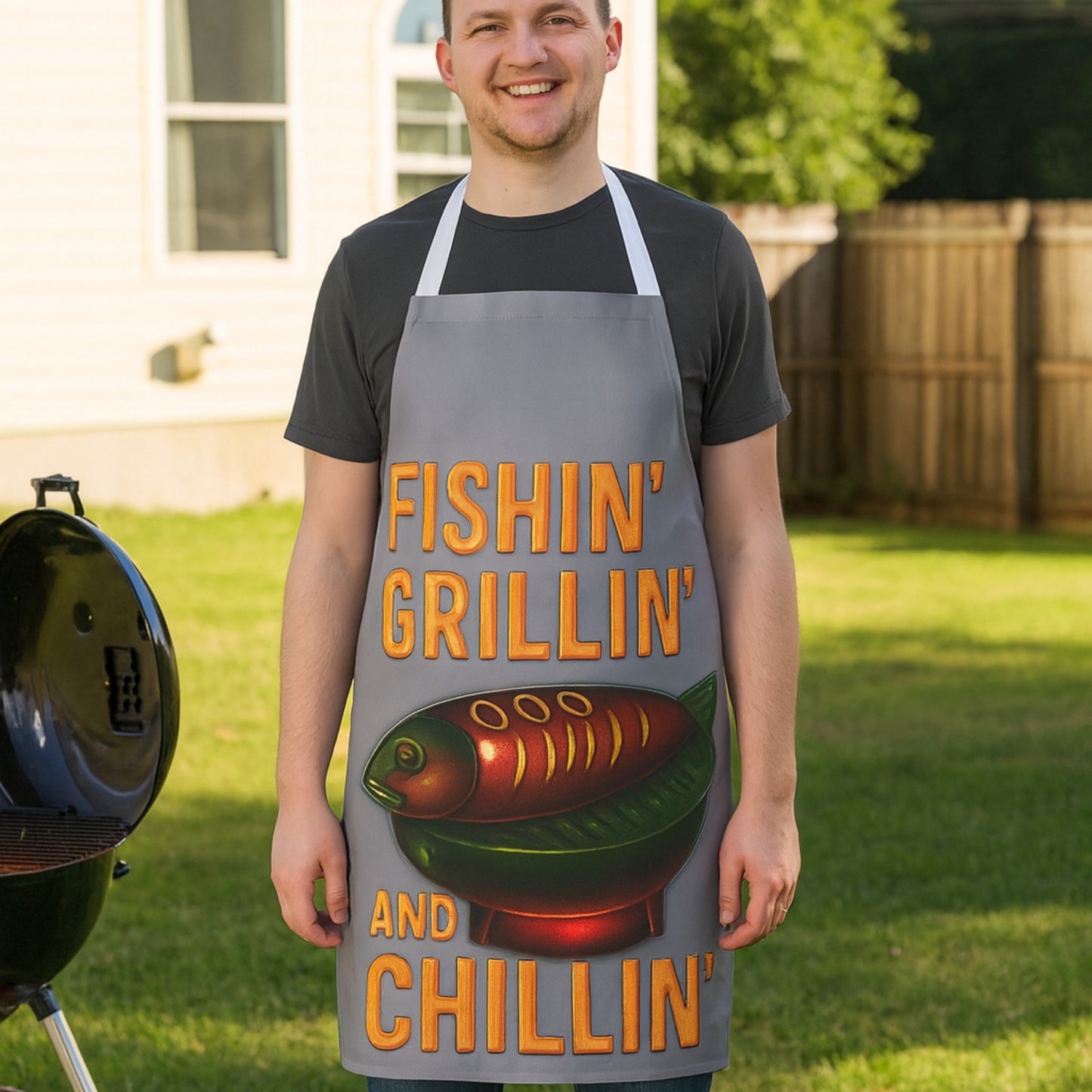 Fishing Apron, BBQ Chef Gift, Grilling Accessory, Fisherman Kitchenware, Outdoor Cooking Gear, Funny Gifts for Him Fishing is Life