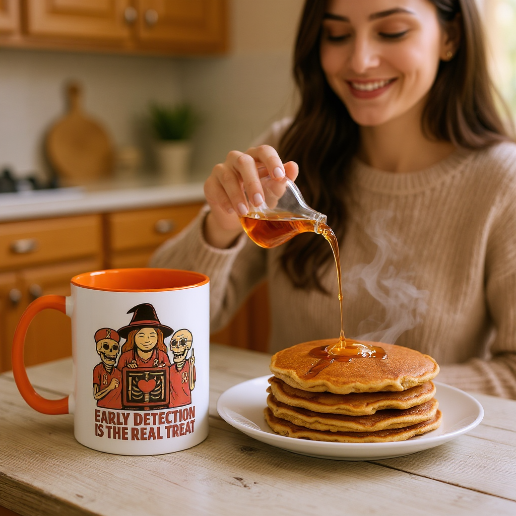 Breast Cancer Awareness Mug –Two Images One Mug-  Halloween Accent Coffee Cup – Early Detection & Don’t Ghost Your Check-Up Pink Ribbon Gift