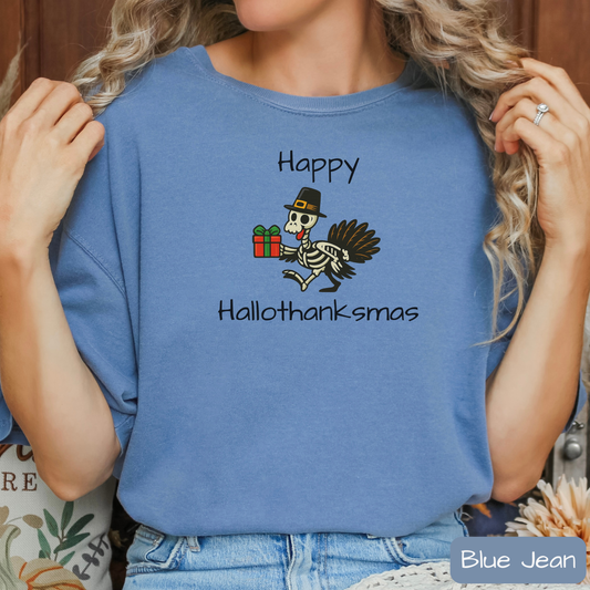 Happy Hallothanksmas Shirt: Funny Holiday Mashup Tee, Halloween, Thanksgiving, Christmas, Trending Tee