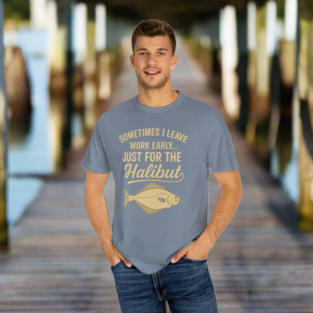 Funny Halibut Fishing Shirt | Sometimes I Leave Work Early Just for the Halibut | Fisherman Tee, Boating and Fishing Gift