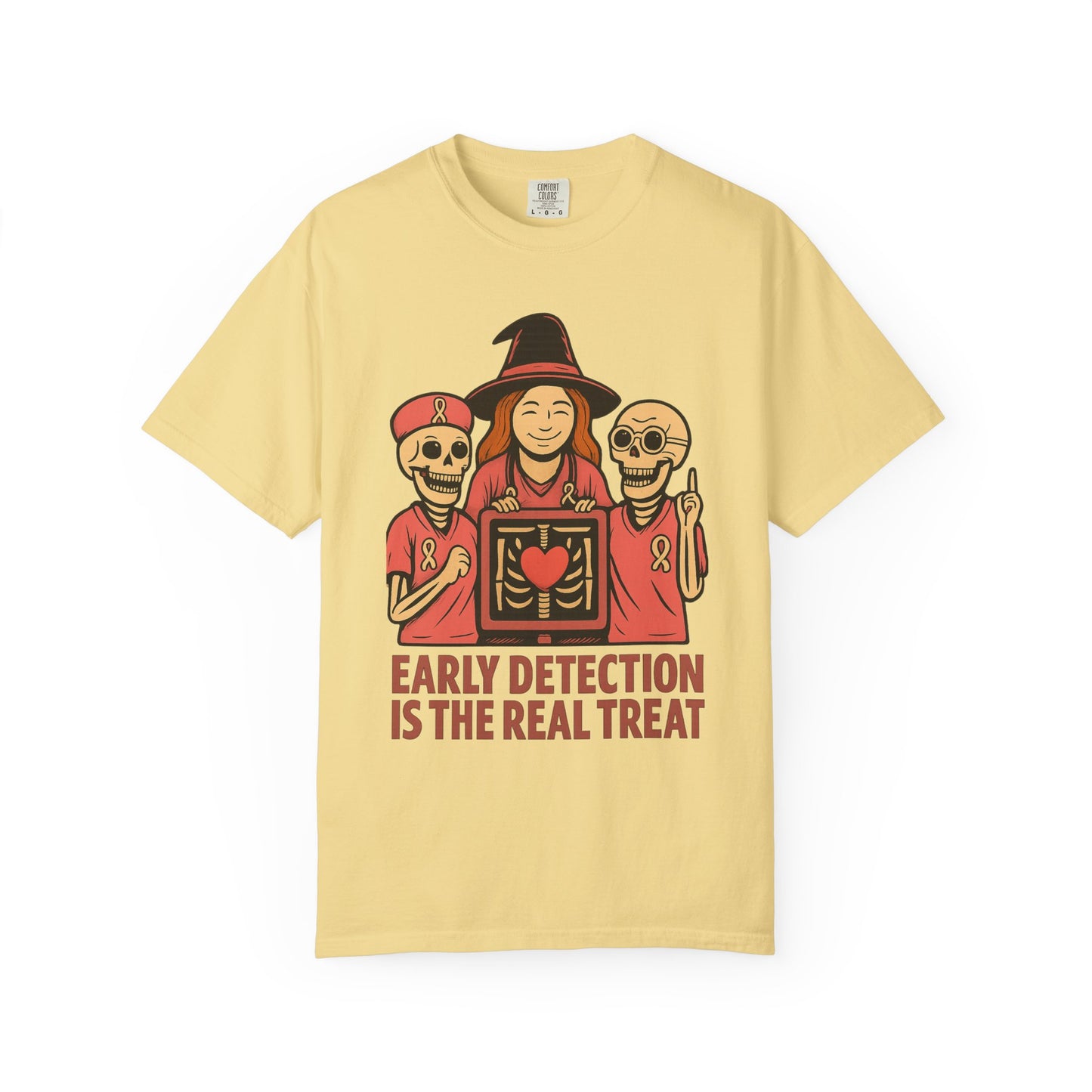 October Breast Cancer Awareness Shirt, Halloween T-Shirt, Skeletons, Witch, Pink Ribbon w/ Early Detection Message