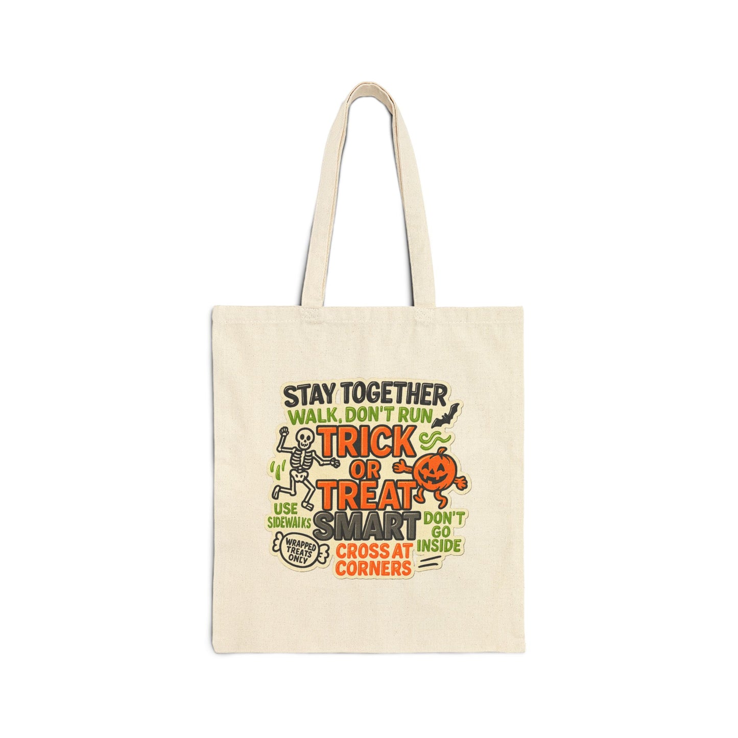 Halloween Trick or Treat Child Safety Cotton Canvas Tote Bag, Top Holiday Safety Tips for Parents and Children, Keep Kids Safe While Trick-or-Treating with This Visual Guide