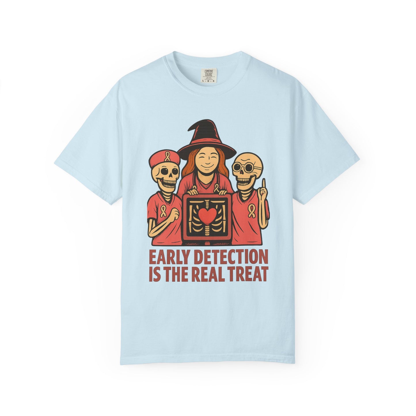 October Breast Cancer Awareness Shirt, Halloween T-Shirt, Skeletons, Witch, Pink Ribbon w/ Early Detection Message