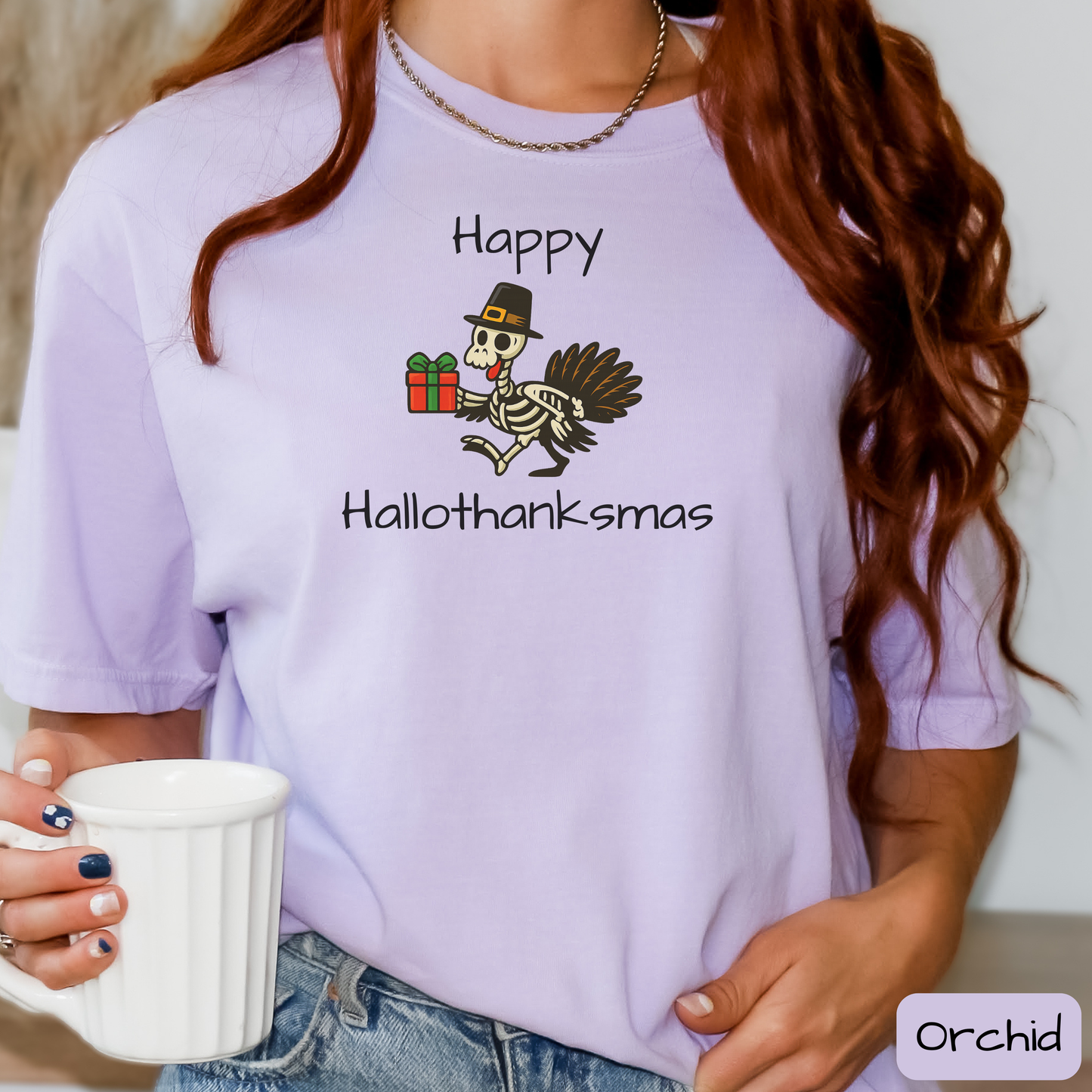 Happy Hallothanksmas Shirt: Funny Holiday Mashup Tee, Halloween, Thanksgiving, Christmas, Trending Tee